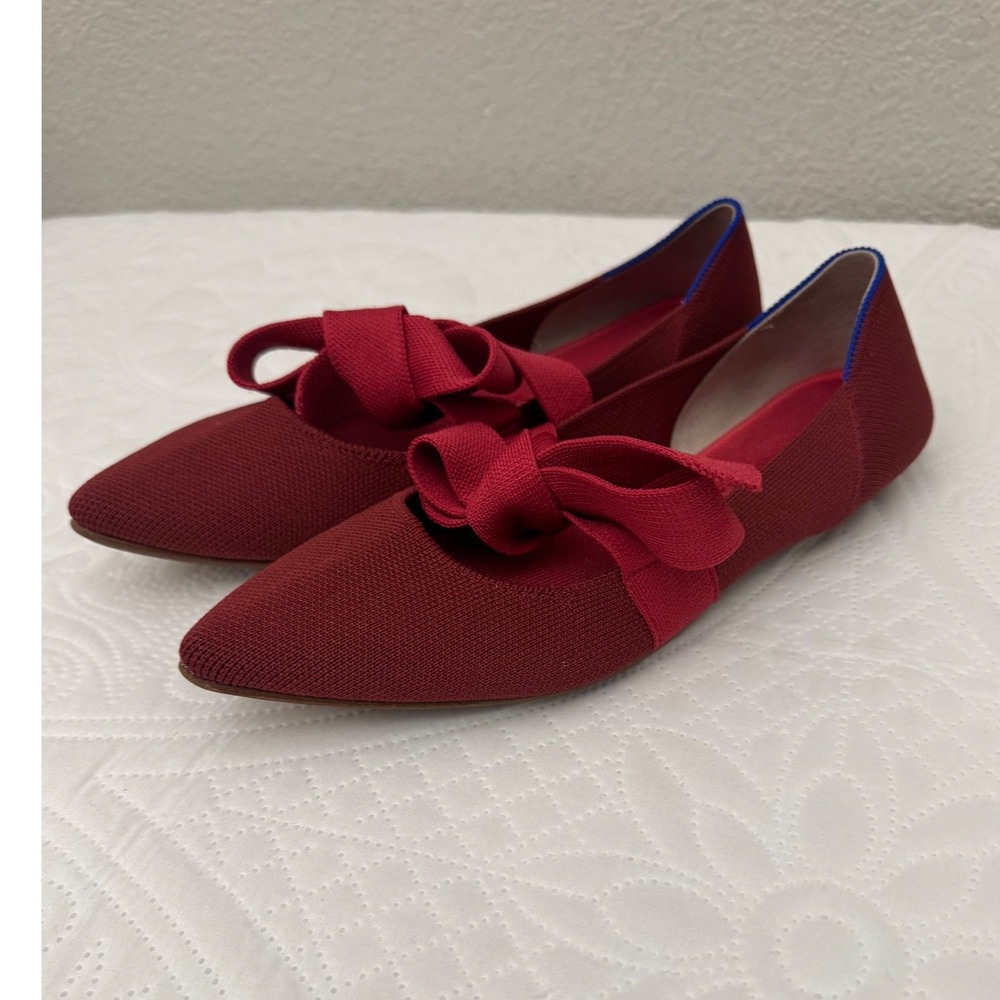 Rothy's Bow Tie Mary Jane Pointed Toe Flats Shoes Red Size 8.5